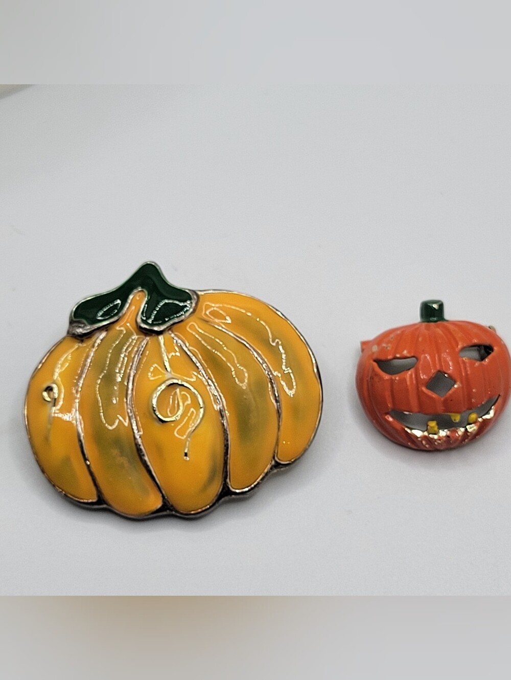 Yellow & Orange Pumpkin Enamel Brooches Set of 2